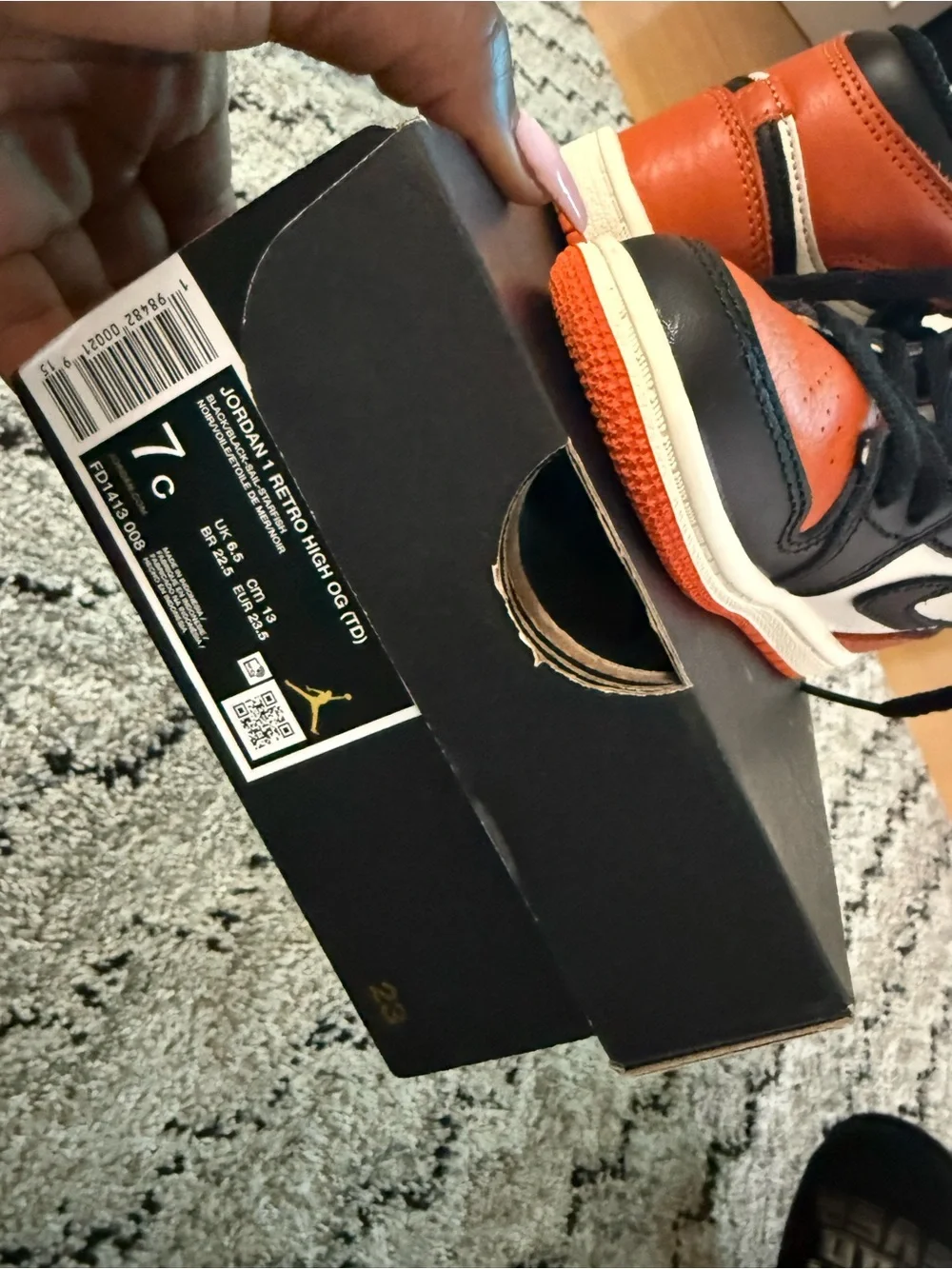 Jordan Retro High-Top Sneakers in Orange, Black & White